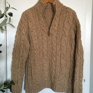 Quarter-zip Cable Knit Sweater - Tan, L, 102
